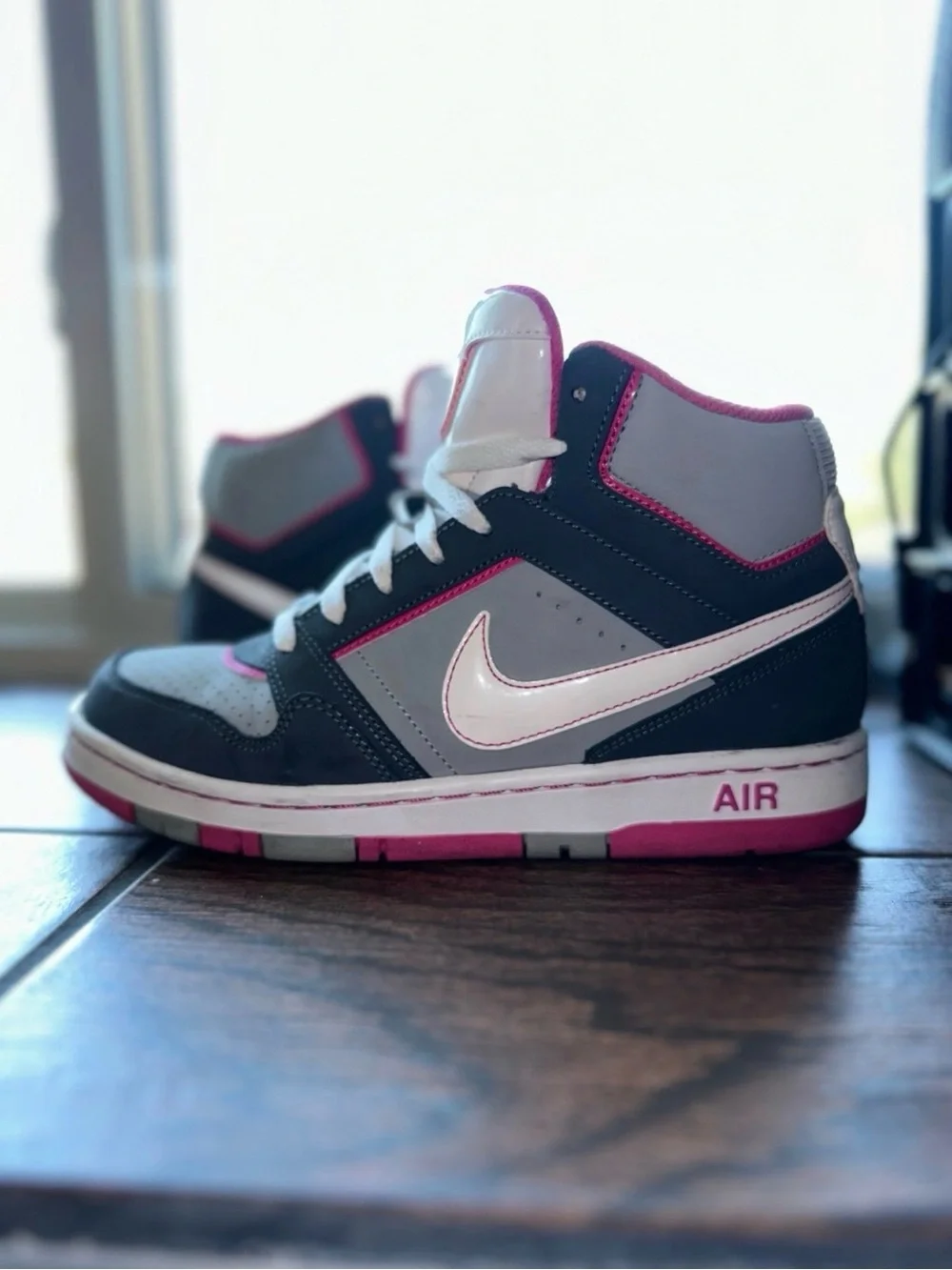 Nike High-Top Sneakers in White, Gray & Pink Accent
